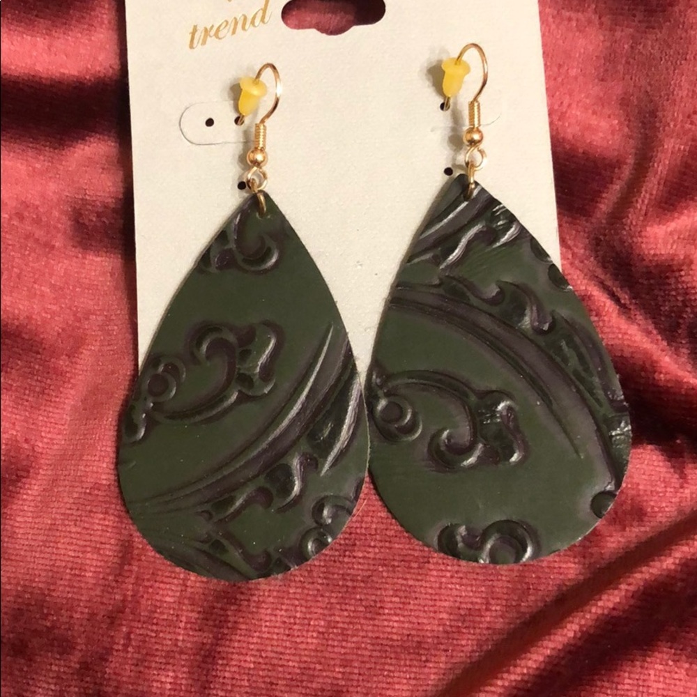 Olive Green leather earrings